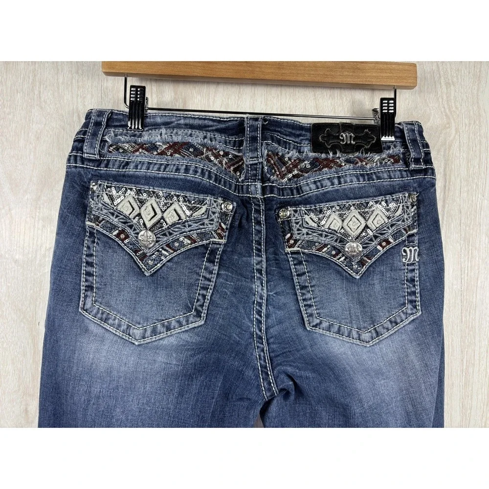 Miss Me Bootcut Jeans 33x33 Low Rise Embellished Pocket Y2K Womens Denim Chic
